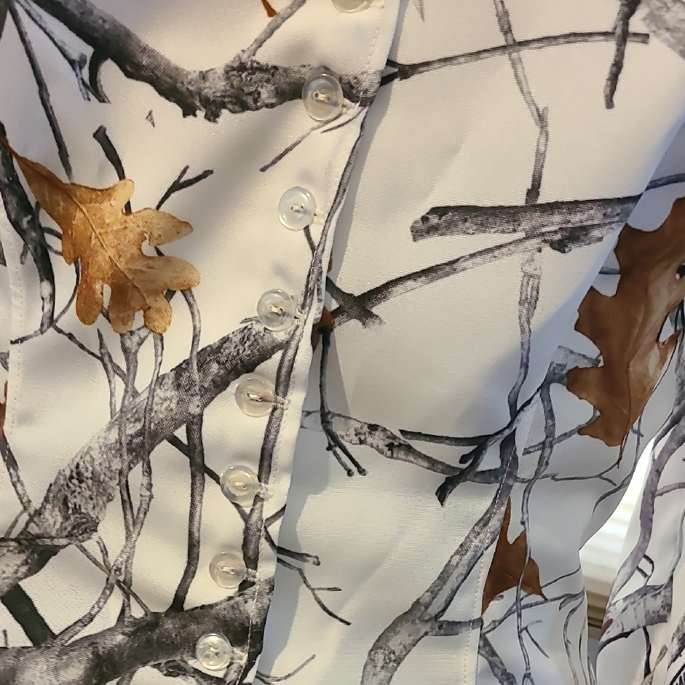 White and Brown Leaf Print Dress - Picture 11 of 11